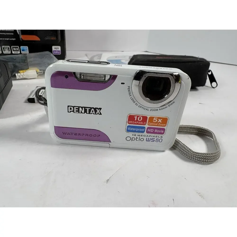 Pentax Optio WS80 10MP Waterproof Digital Camera Tested Box Charger Battery
